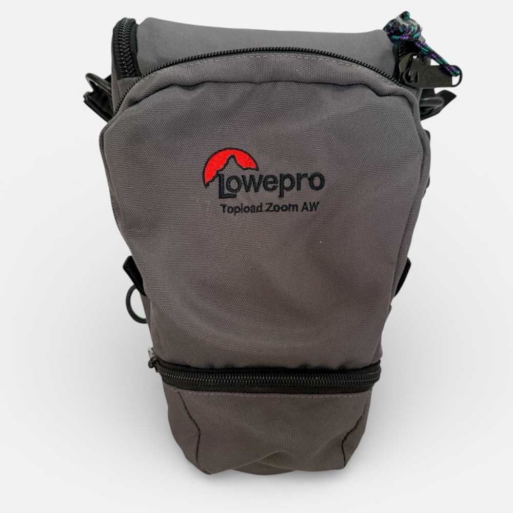 LowePro Gray Topload Zoom AW Camera Bag w backpack harness. Excellent condition.